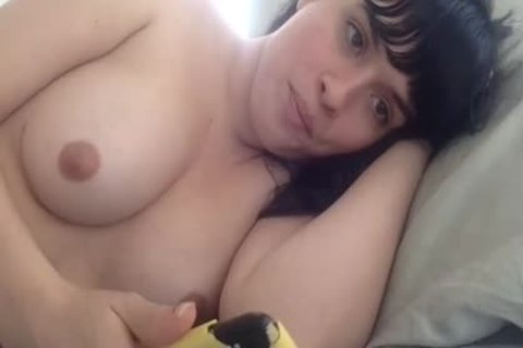 dark Hair large tits ladyboy Tugs Her rod Until that babe Cums Off