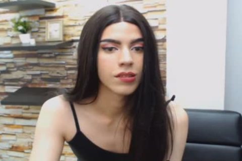 Seductive brunette hair shemale Hard erect penis