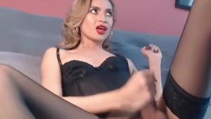 skinny Colombian lady-man In darksome underware And nylons Tugs Her humongous 10-Pounder