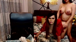 Two sleazy shemales Cumming Hard On web camera