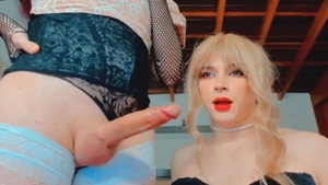 blond sheboy Strokes Her thick Shaft