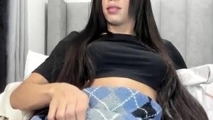lengthy black Hair Transgirl Tugs Her gigantic 10-Pounder On webcam