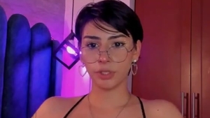 Short Haired legal age teenager latin chick Tattooed shelady In Glasses And lingerie Masturbates With A dildo